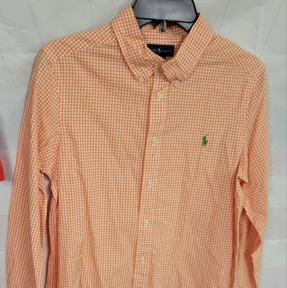 Ralph Lauren L (14-16) Orange Checked Button Up Long Sleeve
